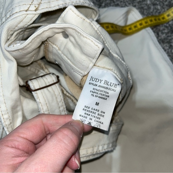 Judy Blue Overalls M Garment Dyed Straight Leg Ecru Off-White Stretch Denim Note - Picture 10 of 16